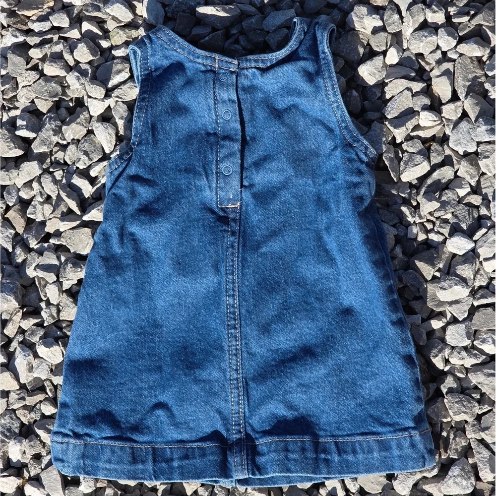 Baby Gap Denim Heart Jumper Dress Blue Medium Wash 6-12 Months Snap Back